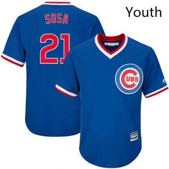 Youth Majestic Chicago Cubs 21 Sammy Sosa Replica Royal Blue Cooperstown Cool Base MLB Jersey